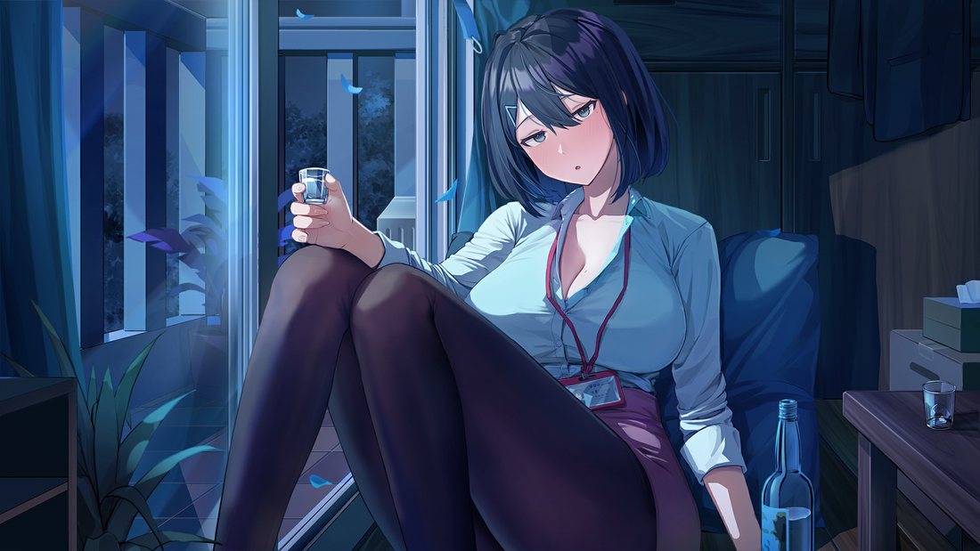 烈酒之夜，靜子拿著酒杯